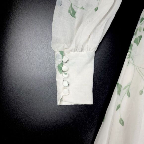 VINTAGE 90s Victorian Cottagecore High Neck Button Down Maxi Dress White Floral - Picture 6 of 11